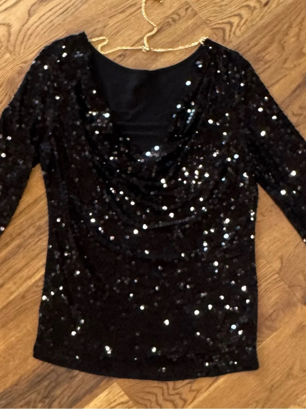 Michael Kors Black Sequin Cowl Neck Women’s Top